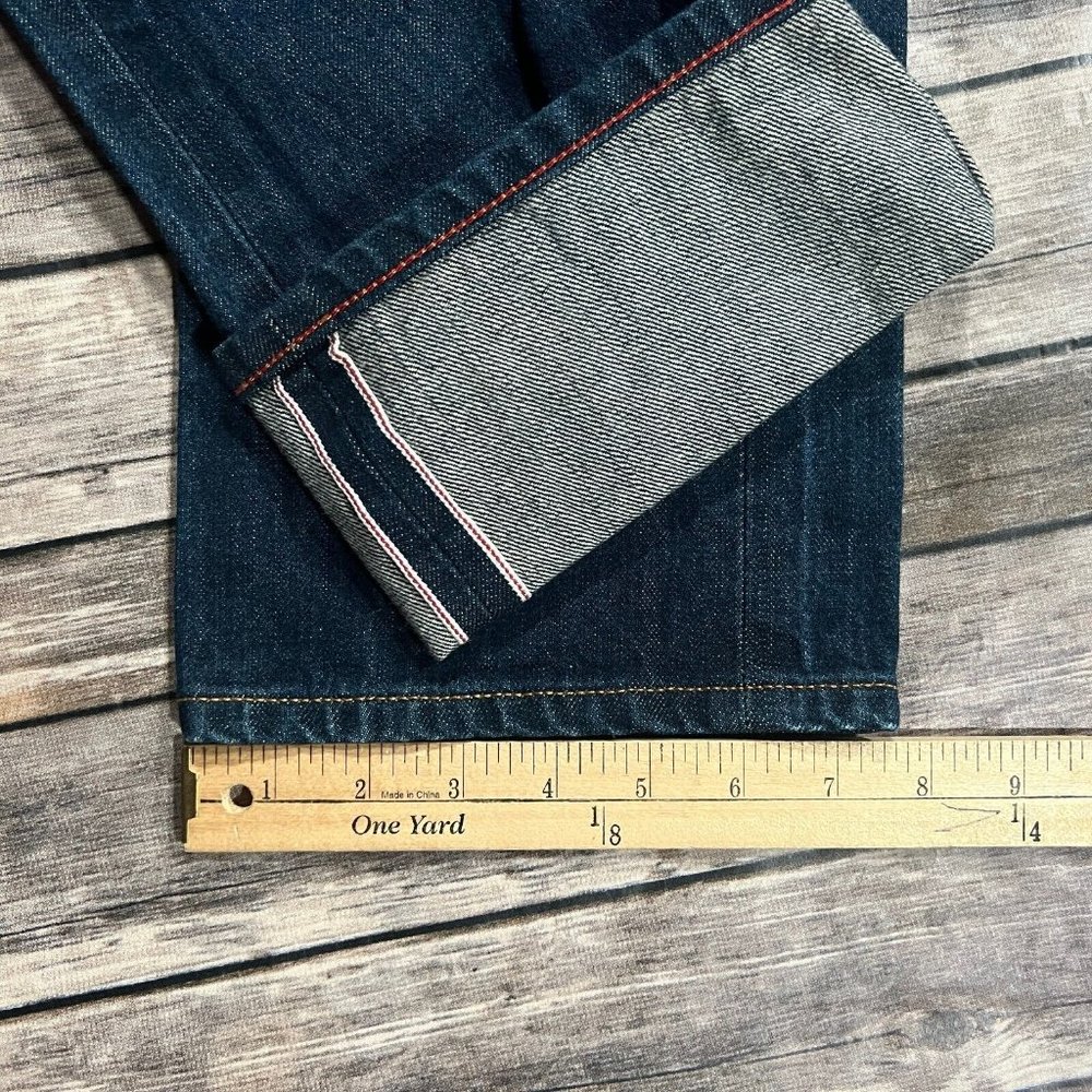 Gustin California Straight Selvedge Jeans Sz 31x33 Blue Denim Button Fly Mens - Picture 10 of 10